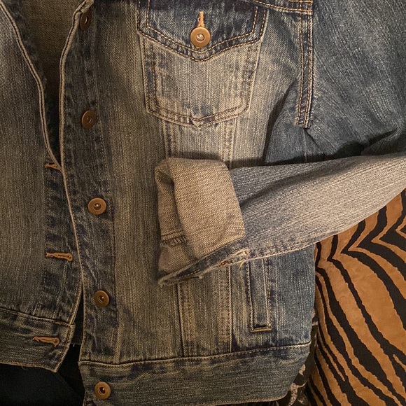 BoHo distressed Denim studded USA Jacket ......Patriotic - Picture 4 of 6